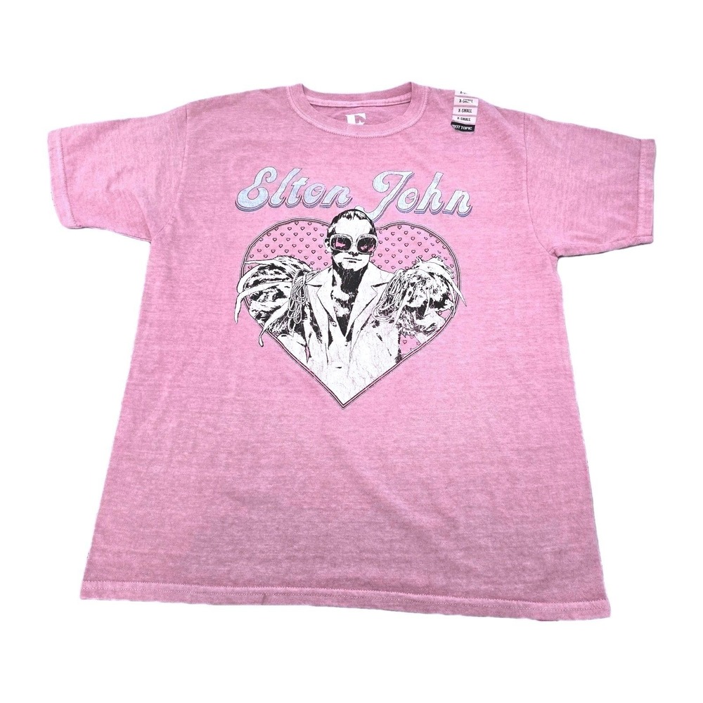 Elton John T Shirt Womens XS Pink Heart Graphic Rocket Man Hot Topic Cotton